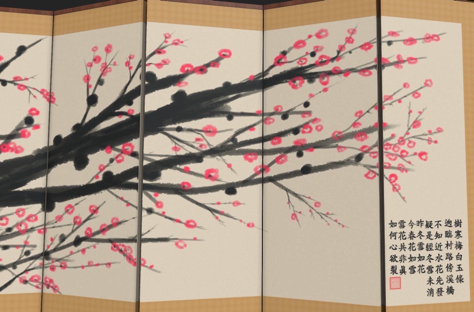 Byoungpung cherry blossom room divider 3D model_3