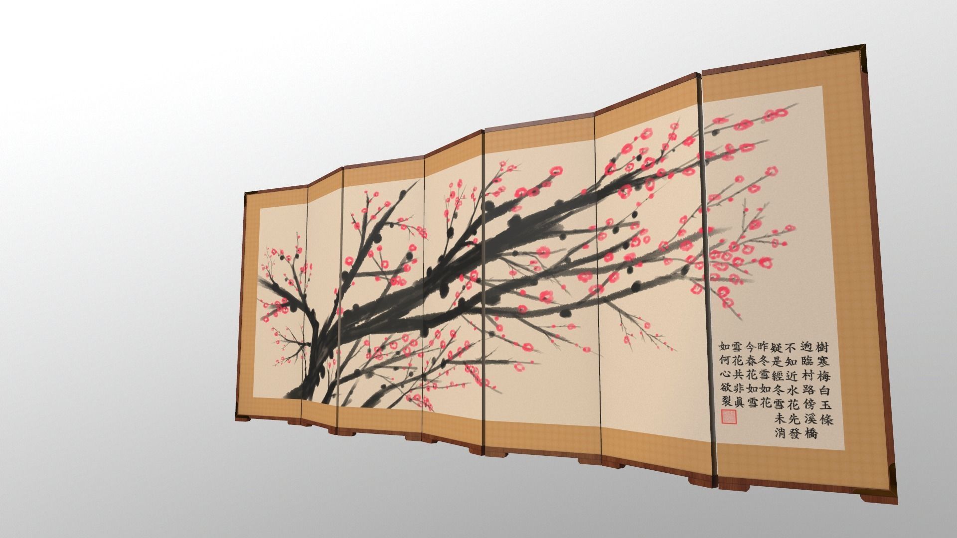 Byoungpung cherry blossom room divider 3D model_6