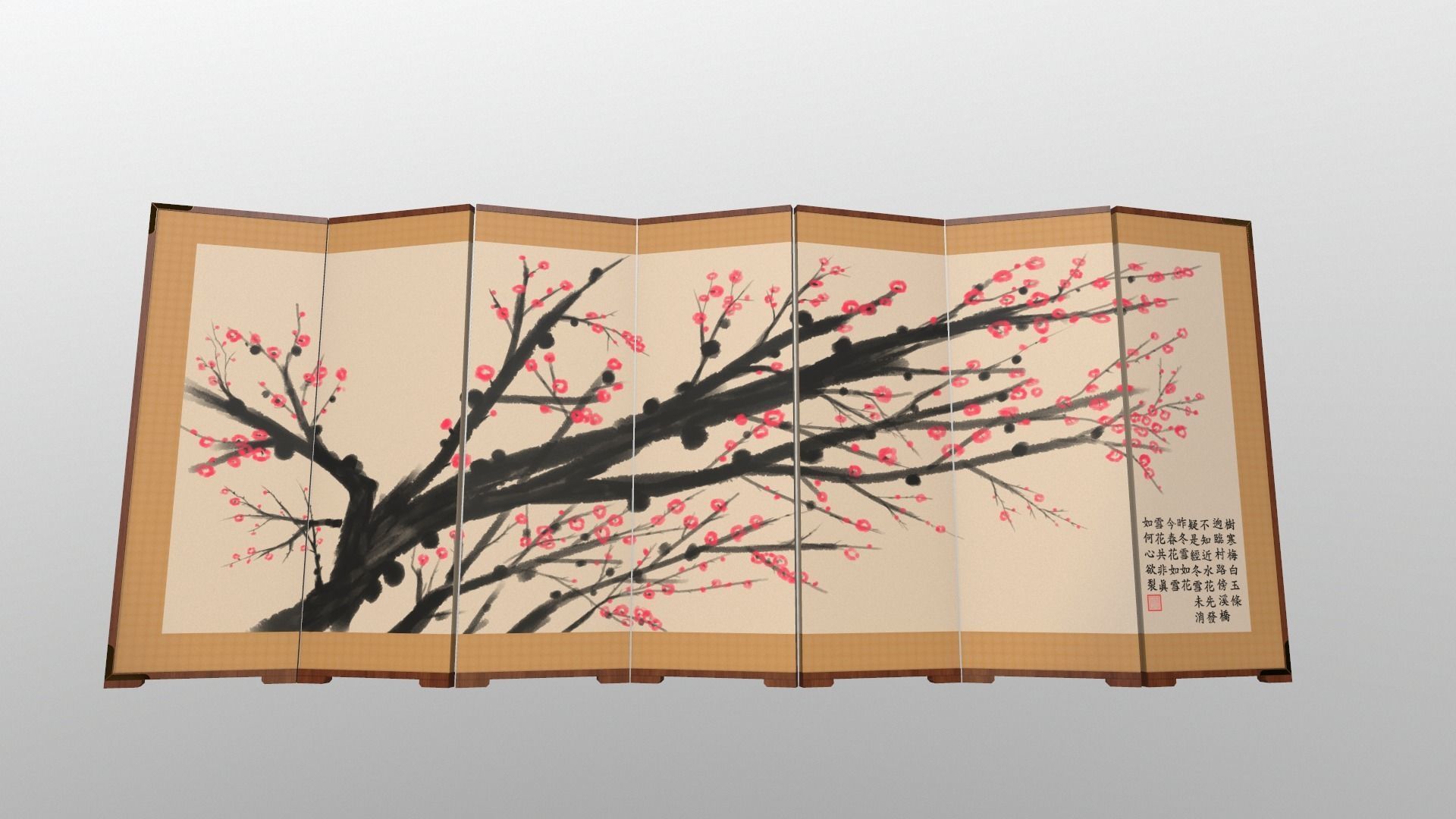 Byoungpung cherry blossom room divider 3D model_4