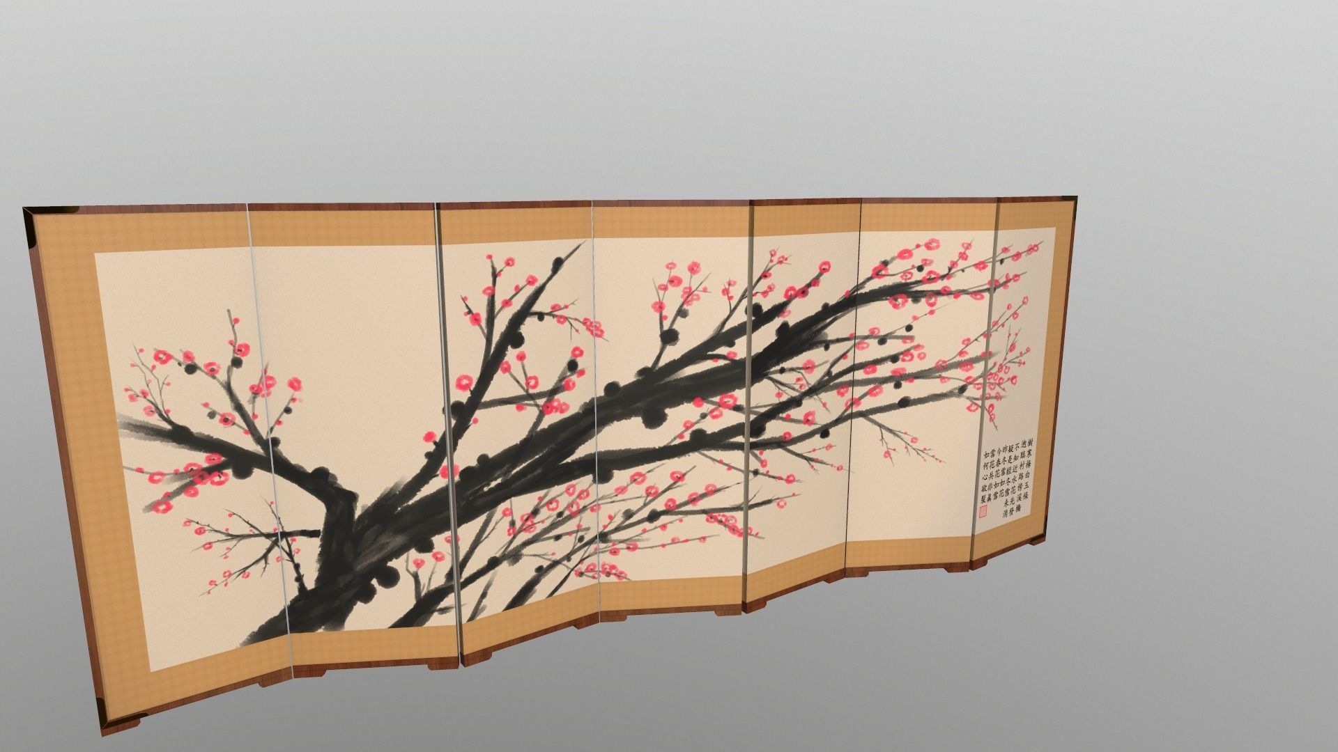 Byoungpung cherry blossom room divider 3D model_5