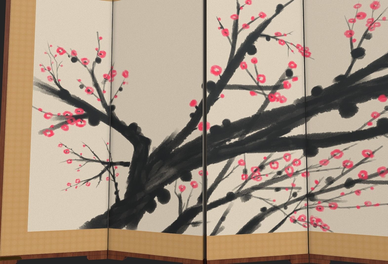 Byoungpung cherry blossom room divider 3D model_2