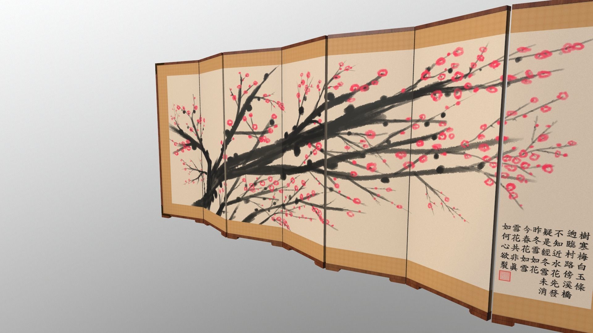 Byoungpung cherry blossom room divider 3D model_8