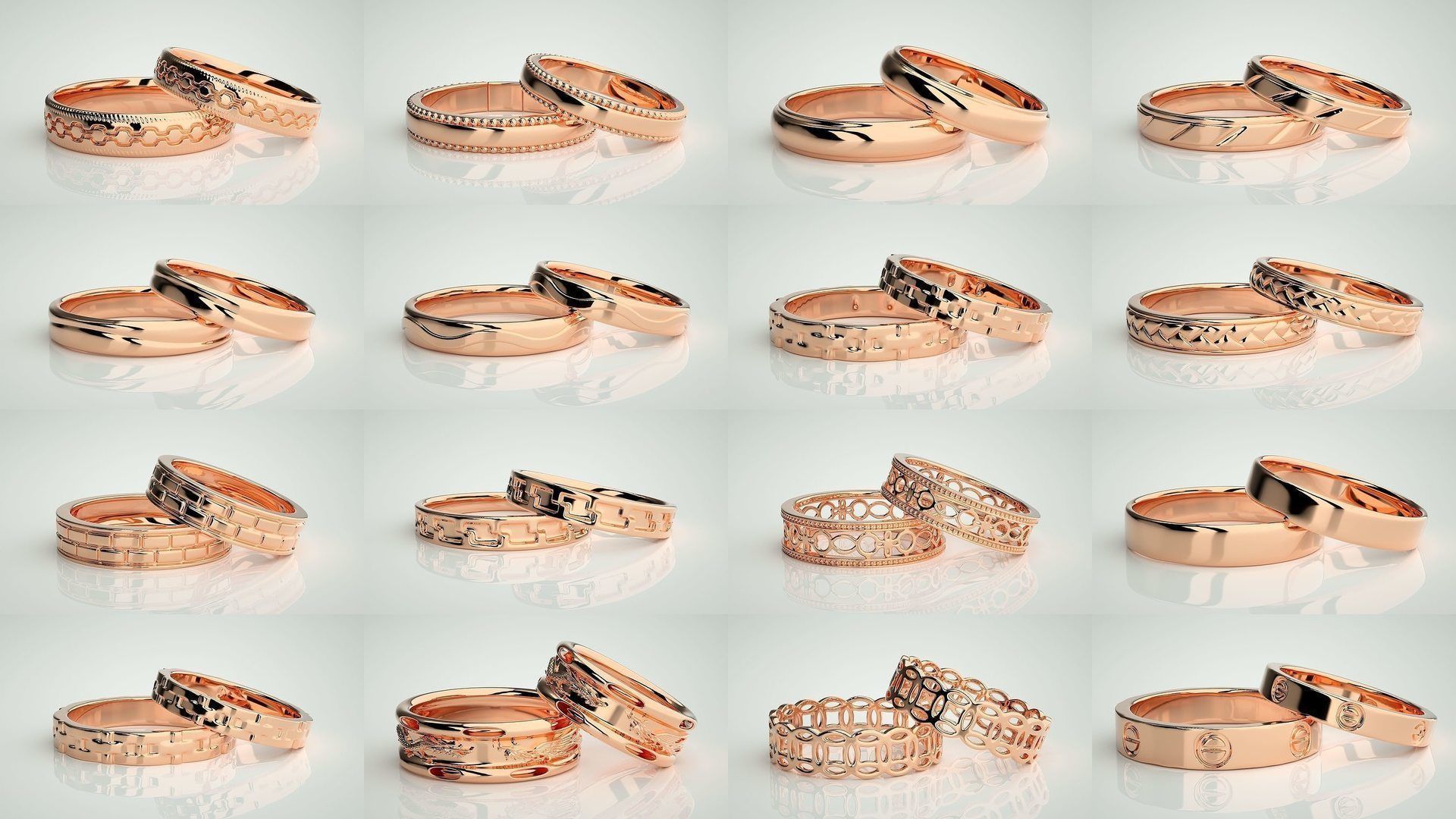80 Italian Plain Gold Couple Bands 3dm stl 9 renders details  3D Model Collection_6