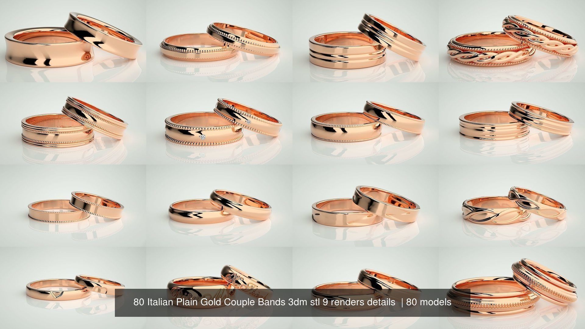 80 Italian Plain Gold Couple Bands 3dm stl 9 renders details  3D Model Collection_3
