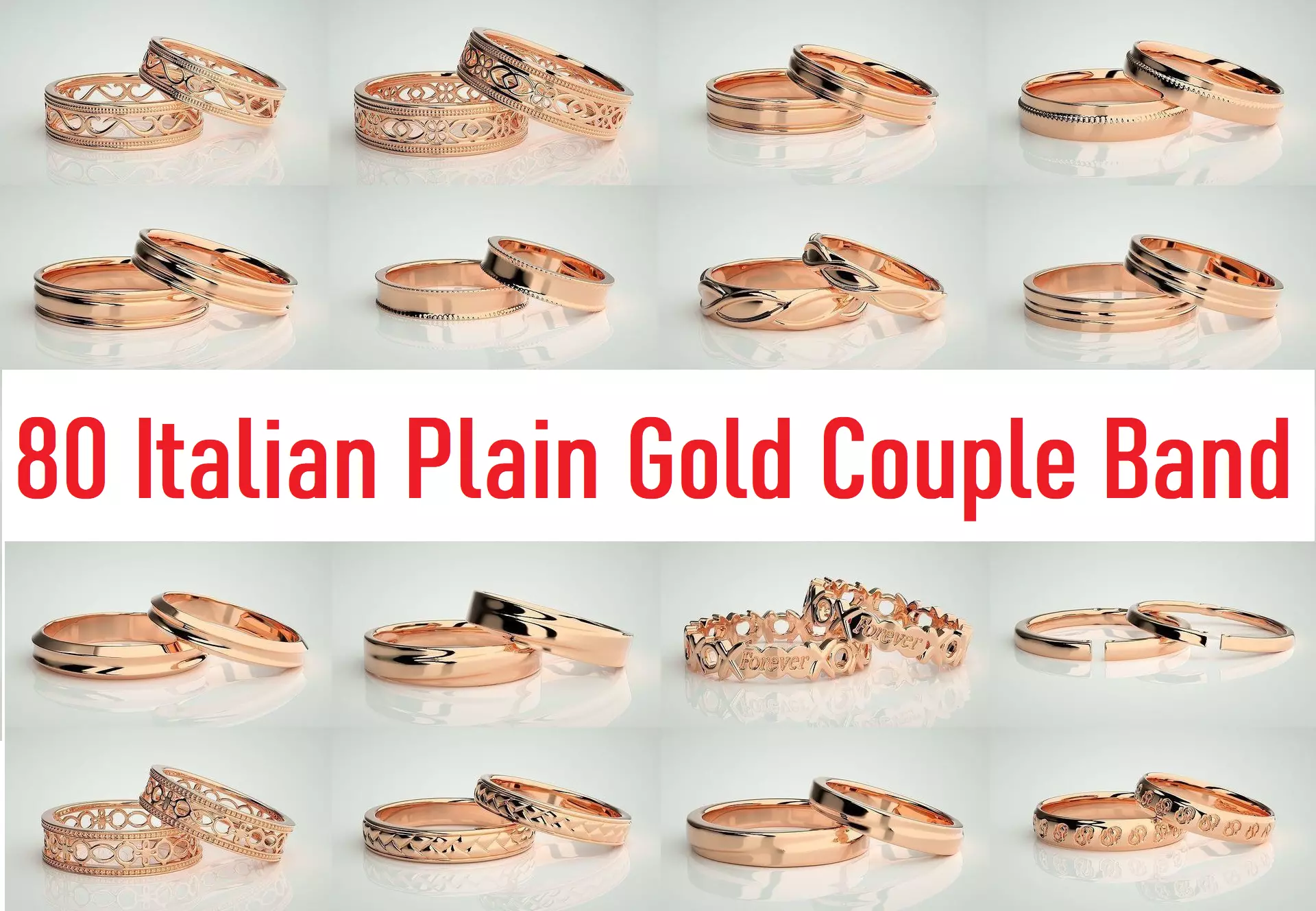 80 Italian Plain Gold Couple Bands 3dm stl 9 renders details  3D Model Collection_0