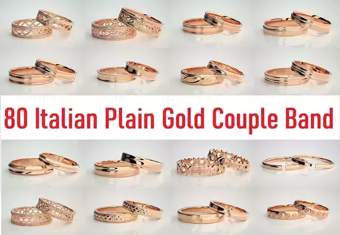 80 Italian Plain Gold Couple Bands 3dm stl 9 renders details  3D Model Collection 80 Italian Plain Gold Couple Bands 3dm stl 9 renders details  3D Model Collection