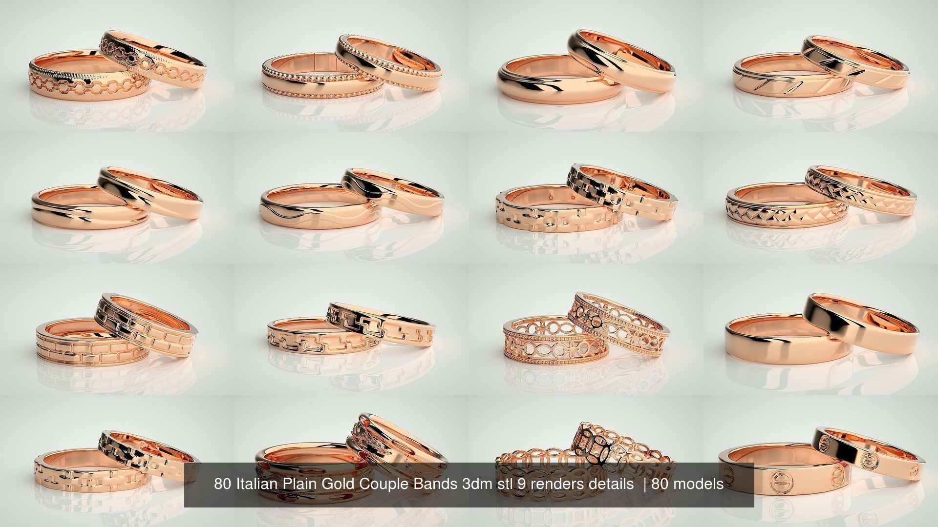 80 Italian Plain Gold Couple Bands 3dm stl 9 renders details  3D Model Collection_7