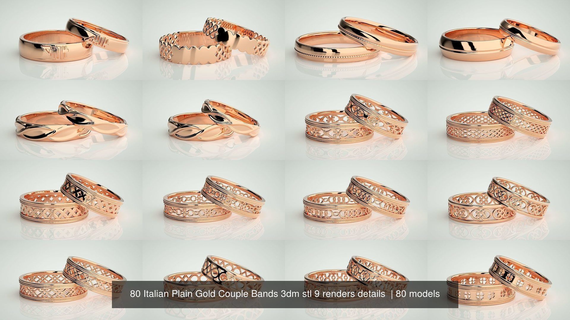 80 Italian Plain Gold Couple Bands 3dm stl 9 renders details  3D Model Collection_5
