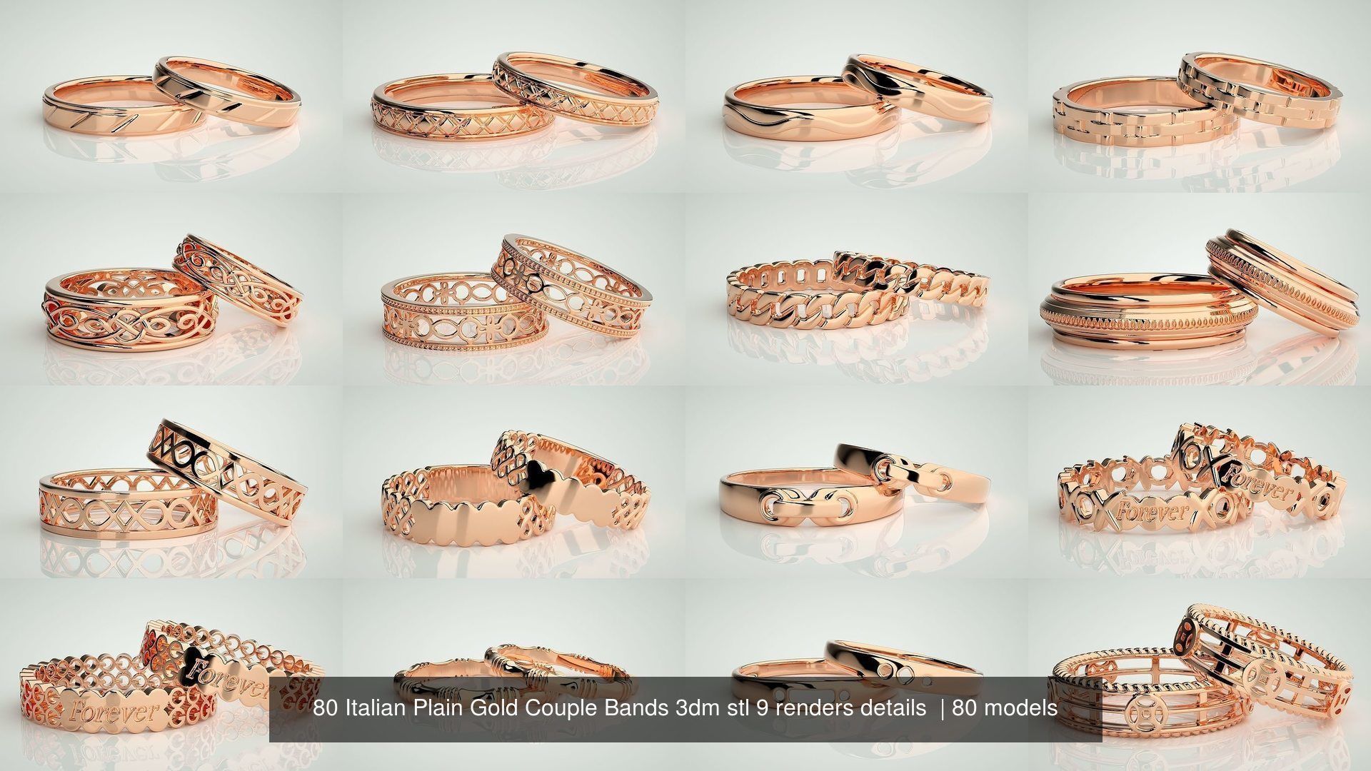 80 Italian Plain Gold Couple Bands 3dm stl 9 renders details  3D Model Collection_1
