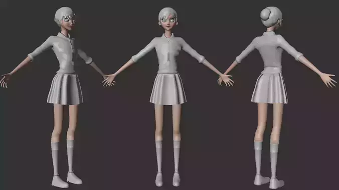 school anime Girl basic  3D model