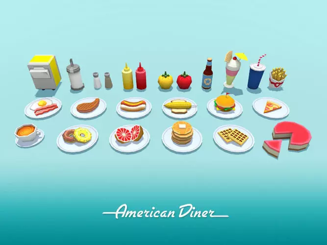 American Diner Food Low-poly 3D model_0