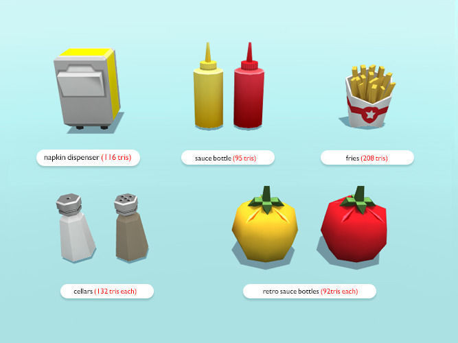 American Diner Food Low-poly 3D model_2