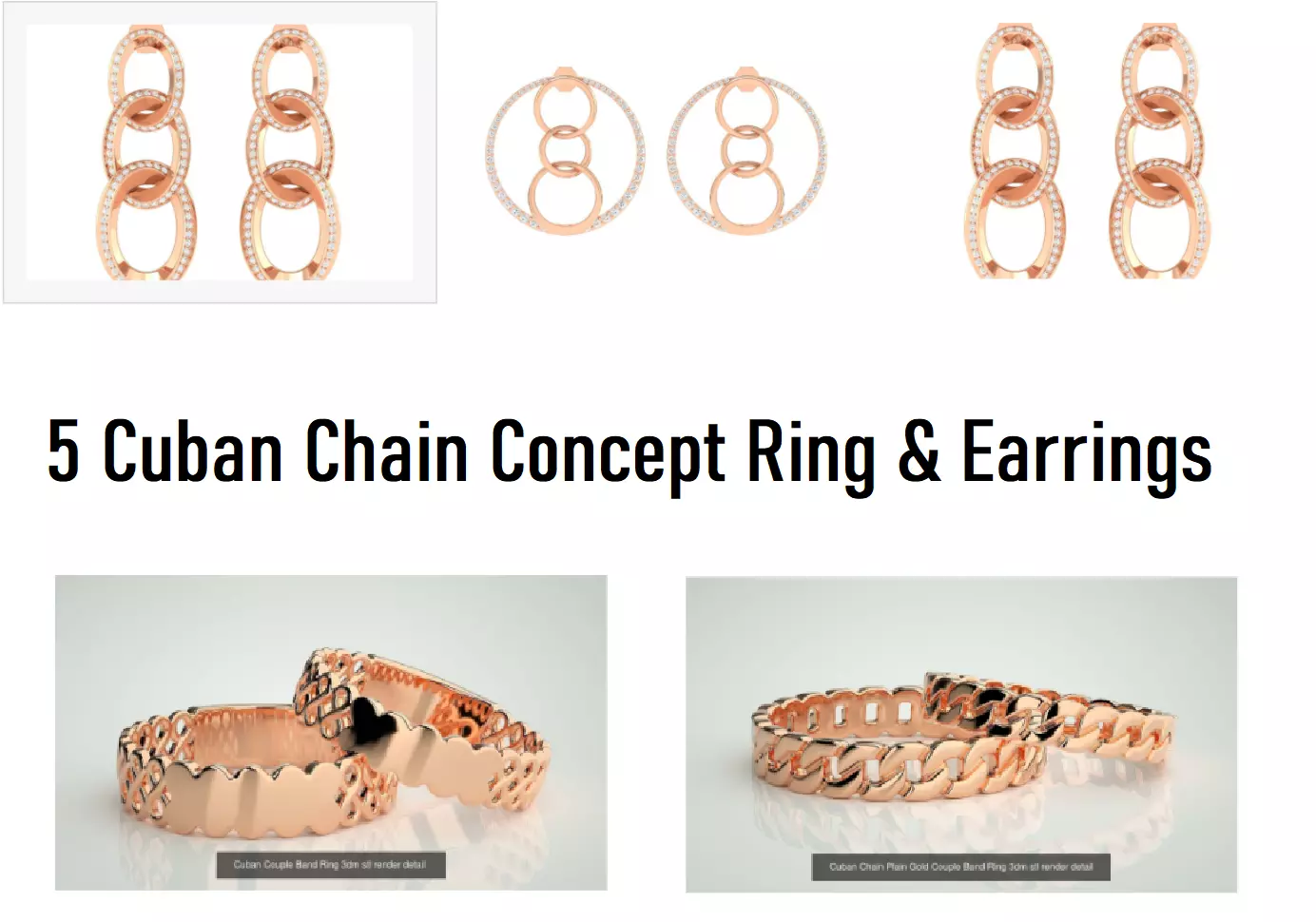 5 Cuban Chain Theme Ring Earrings 3dm stl renders details 3D Model Collection_0