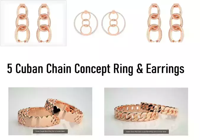 5 Cuban Chain Theme Ring Earrings 3dm stl renders details  3D Model Collection