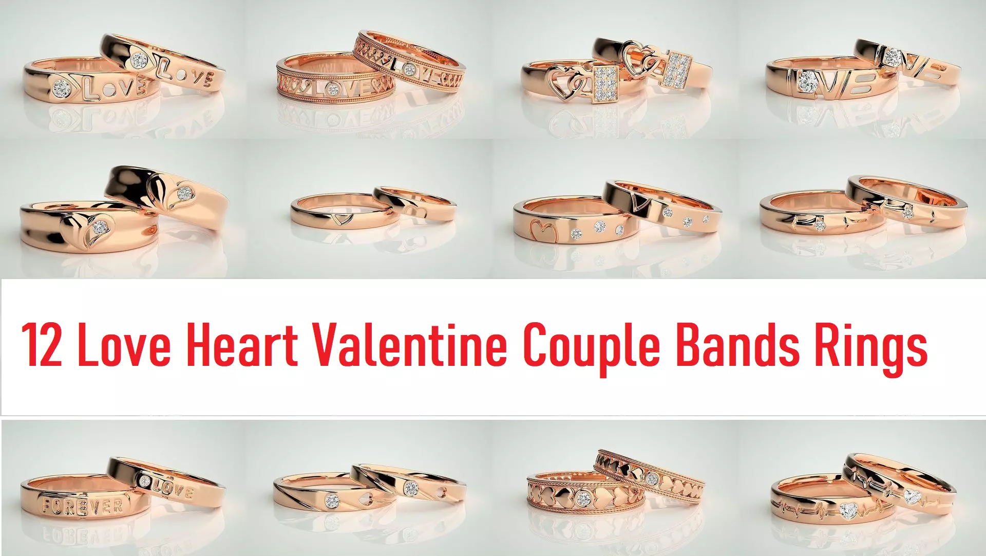12 Love Valentine Heart Couple Band 3dm stl 9 renders details  3D Model Collection_0