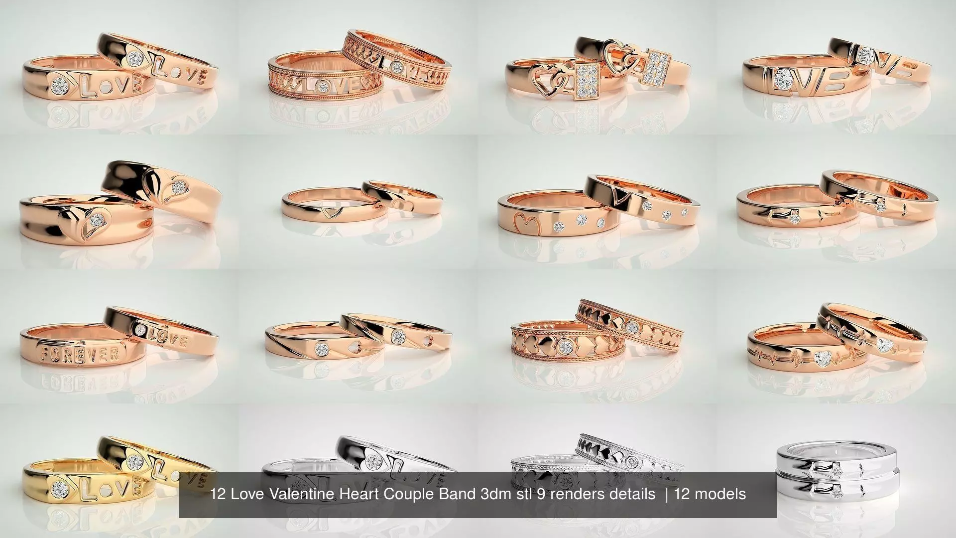 12 Love Valentine Heart Couple Band 3dm stl 9 renders details  3D Model Collection_1