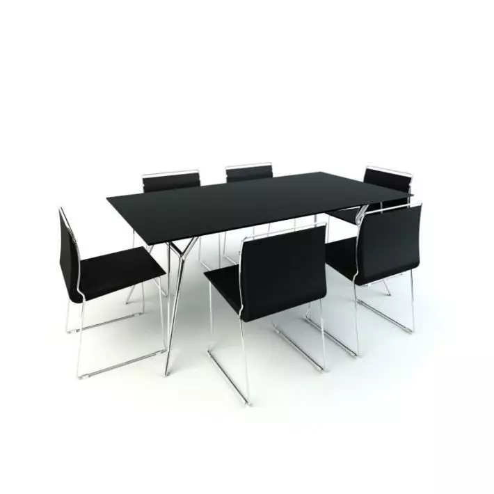 Black Table And Chair Set 3D model_0