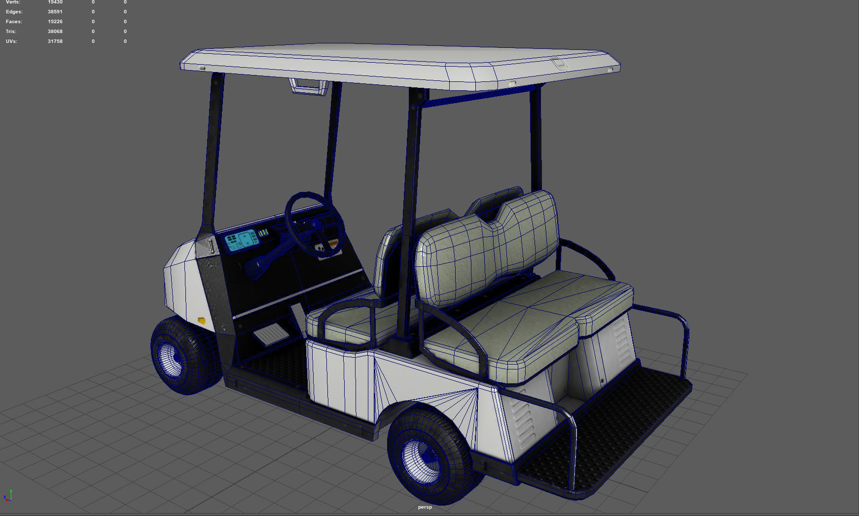Golf Cart Low-poly 3D model_11