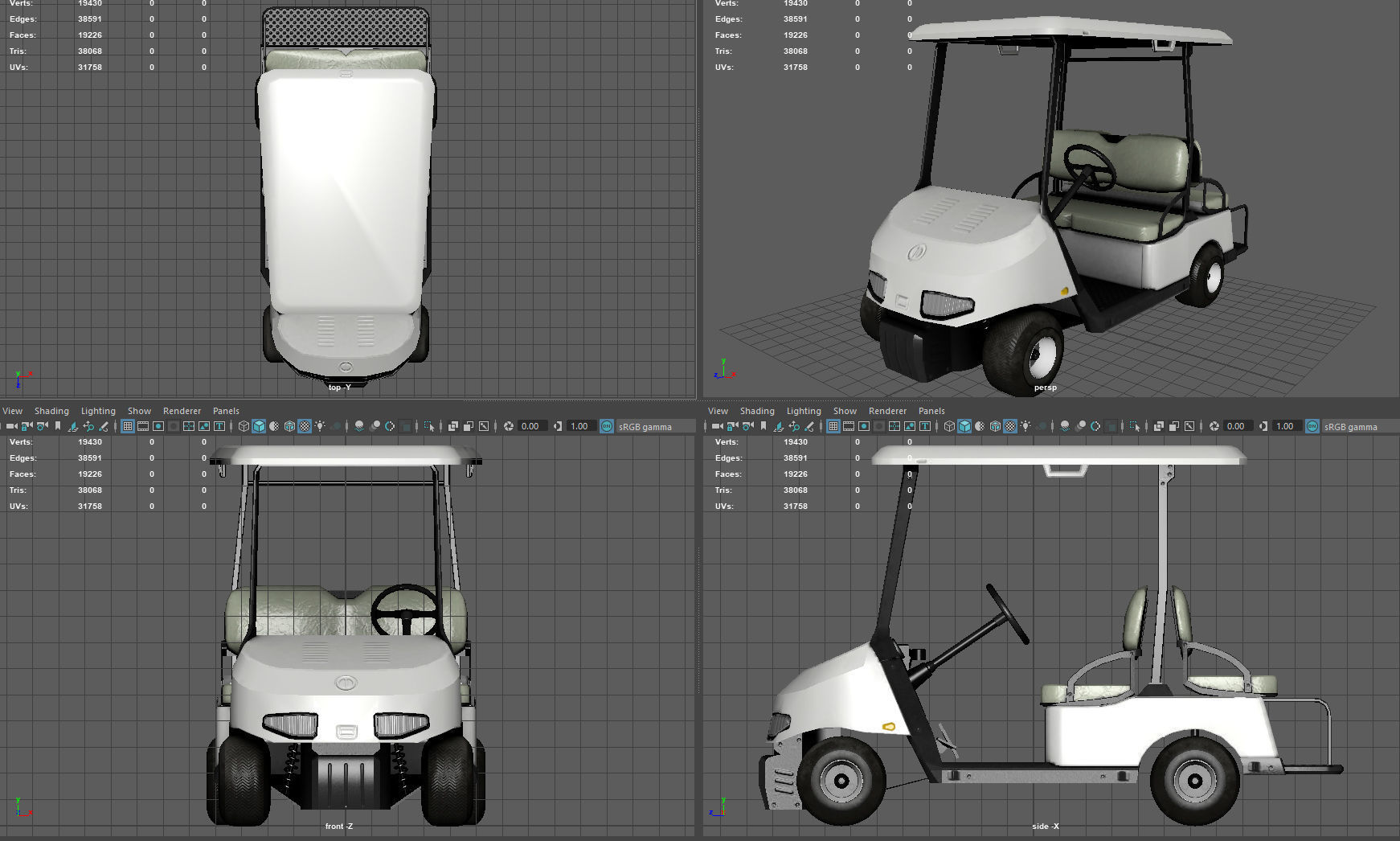 Golf Cart Low-poly 3D model_7