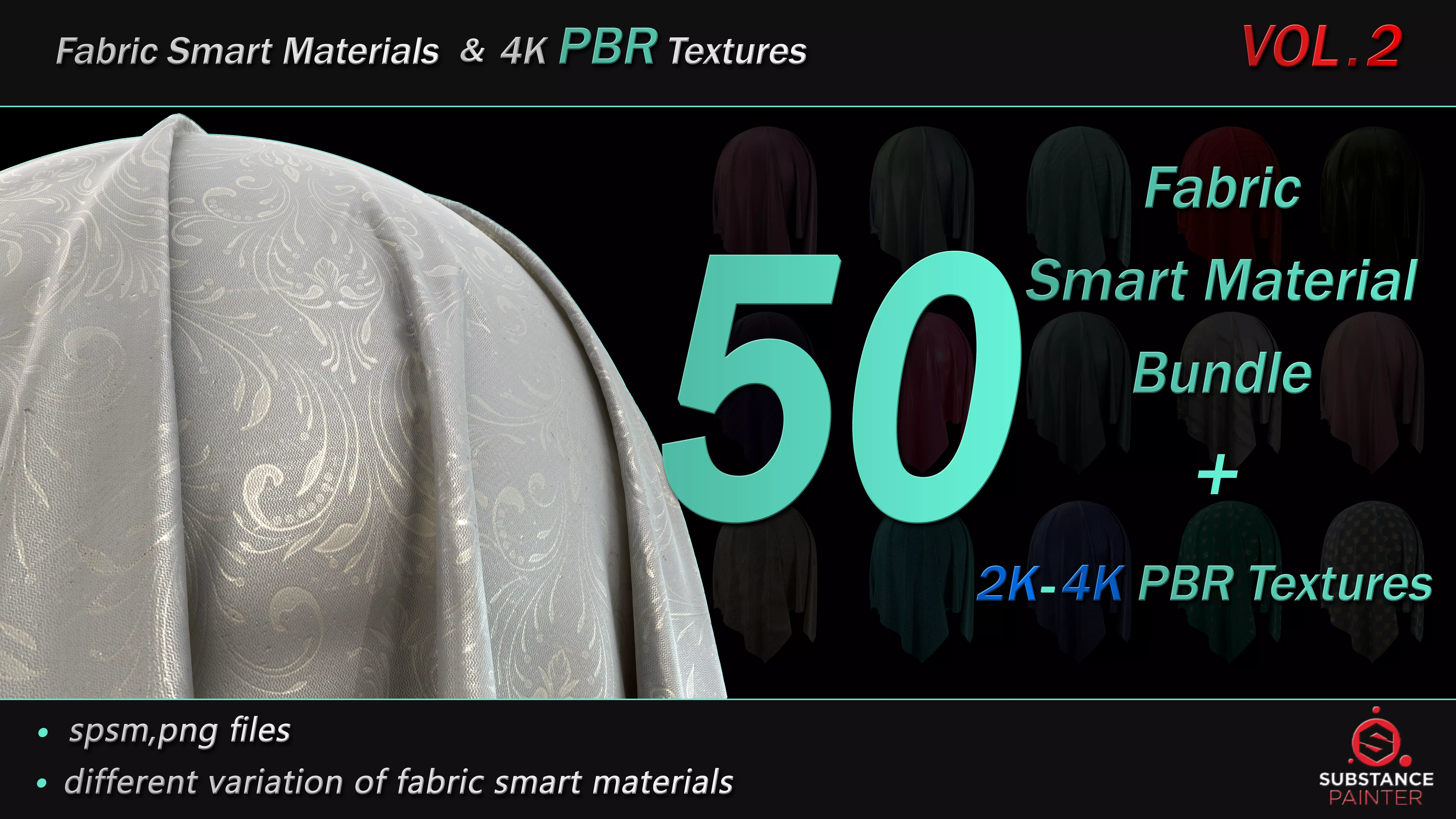 50 Fabric Smart Material Bundle and 4K PBR Texture VOL 02 Texture