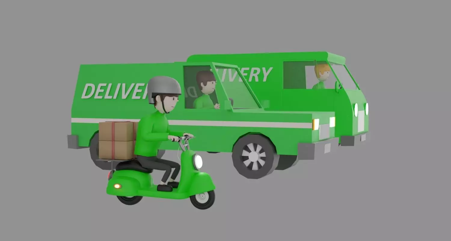 Delivery service transportation set Blender rendering Low-poly 3D model