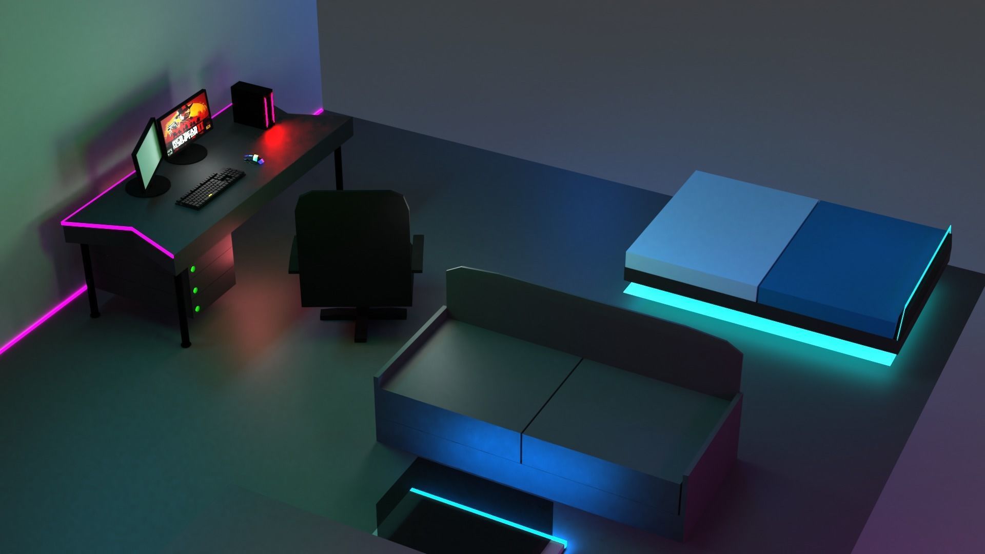 Gaming room Free low-poly 3D model_5