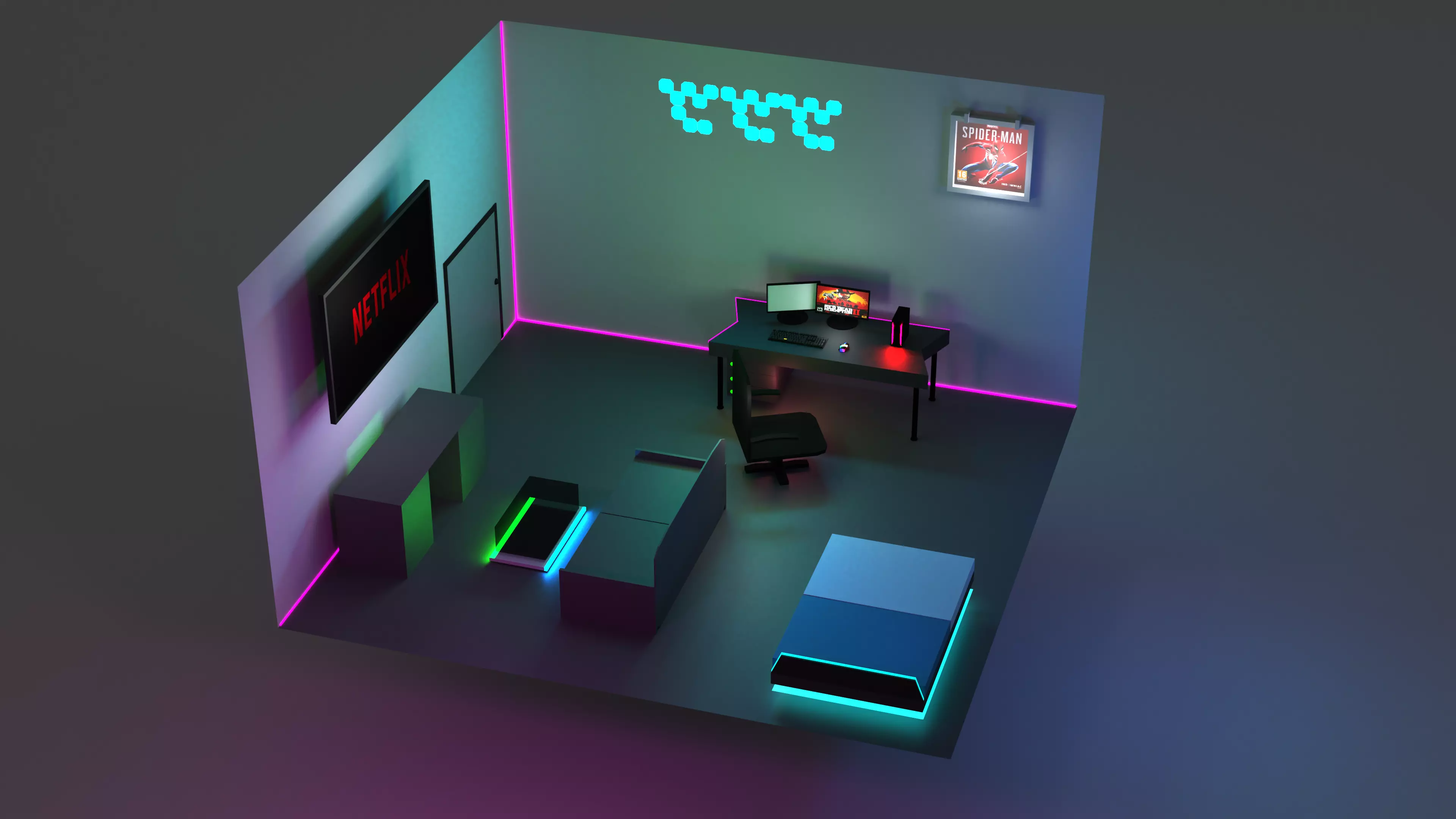 Gaming room Free low-poly 3D model_0