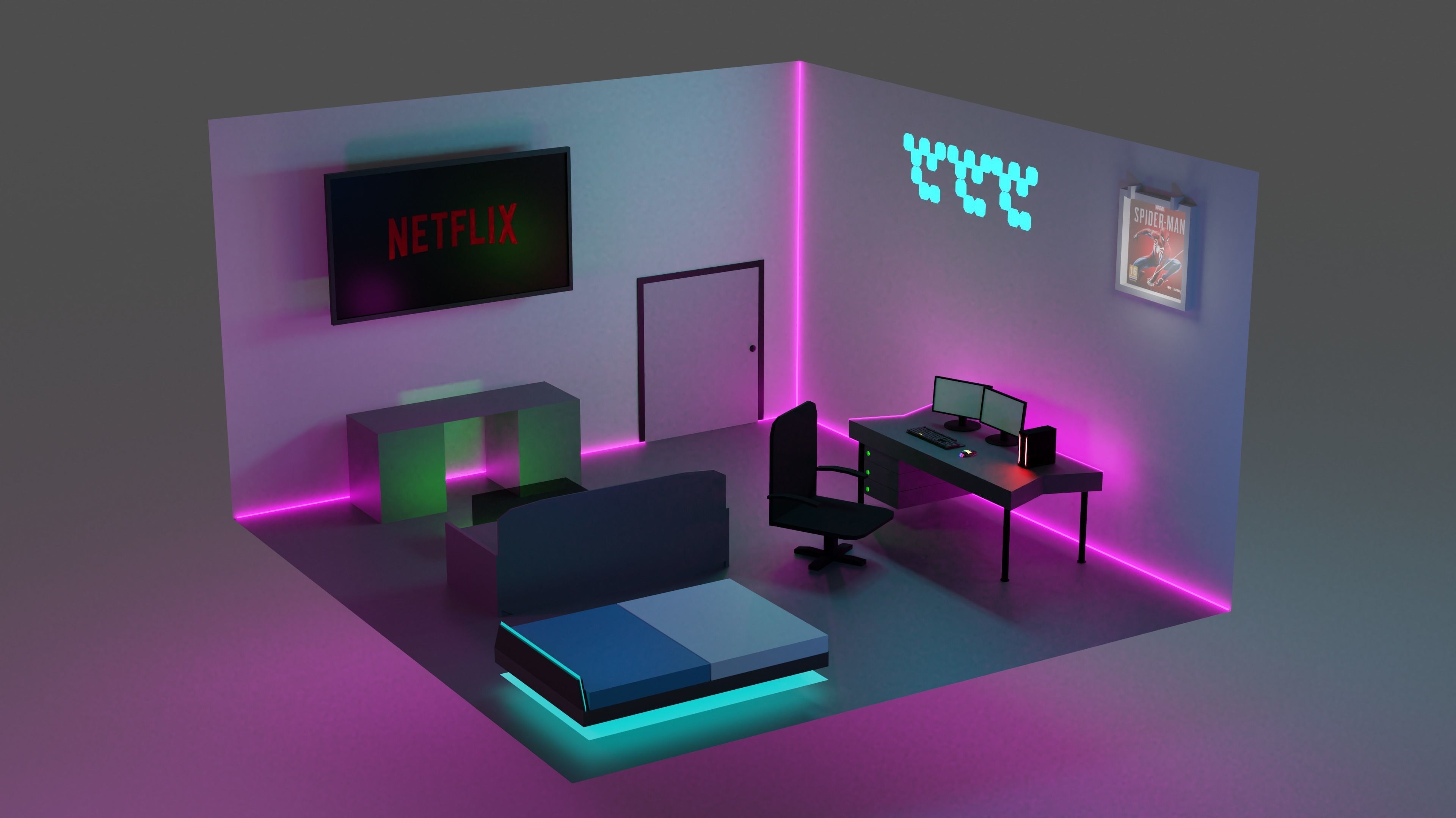 Gaming room Free low-poly 3D model_6