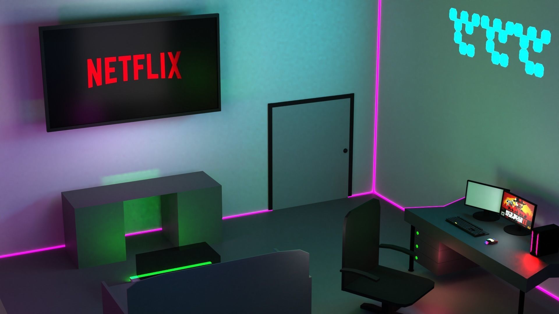 Gaming room Free low-poly 3D model_3