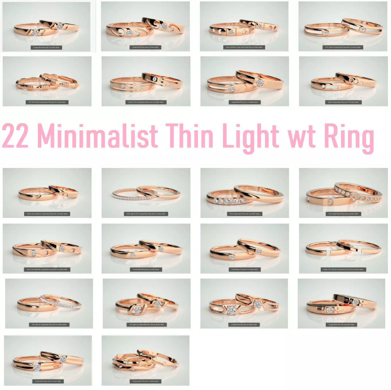 22 Minimalist Thin Light wt Couple Band renders 3dm stl details 3D Model Collection_0