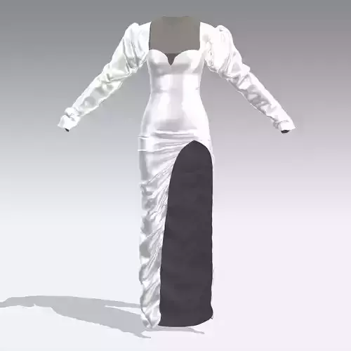 DRESS MELON SLEVEE ELASTIC SLIT WHITE SILK SATIN