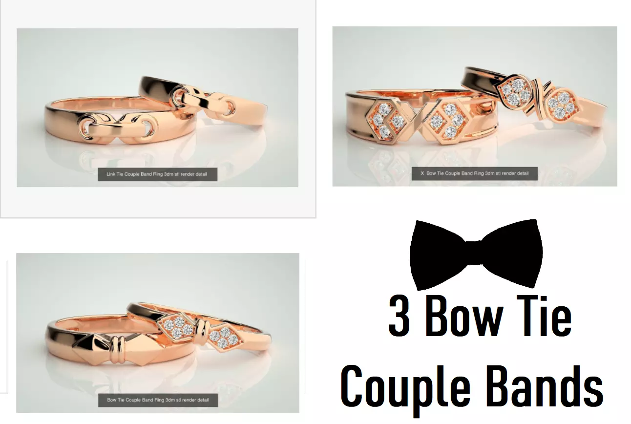 3  Tie Couple Band Ring 3dm stl render detail 3D Model Collection_0