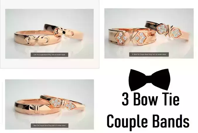 3  Tie Couple Band Ring 3dm stl render detail 3D Model Collection