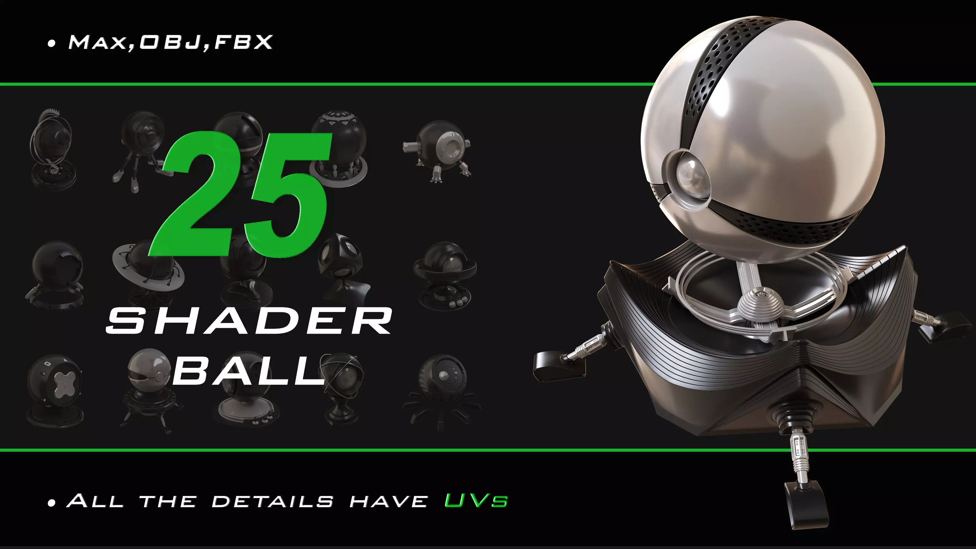 25 Shader Ball Pack 3D model