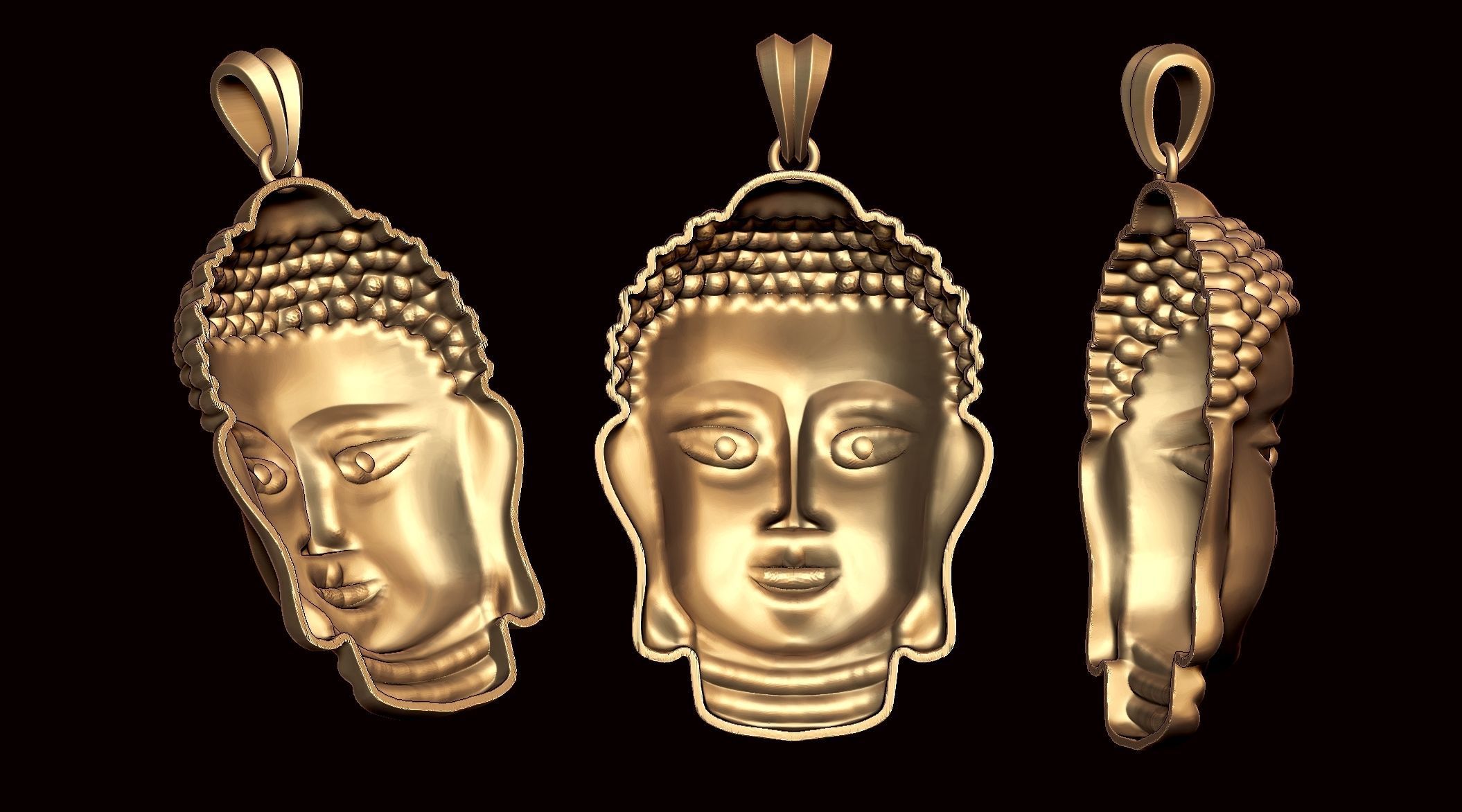 Buddha Hollow Head Pendant with backplate  3D print model_2