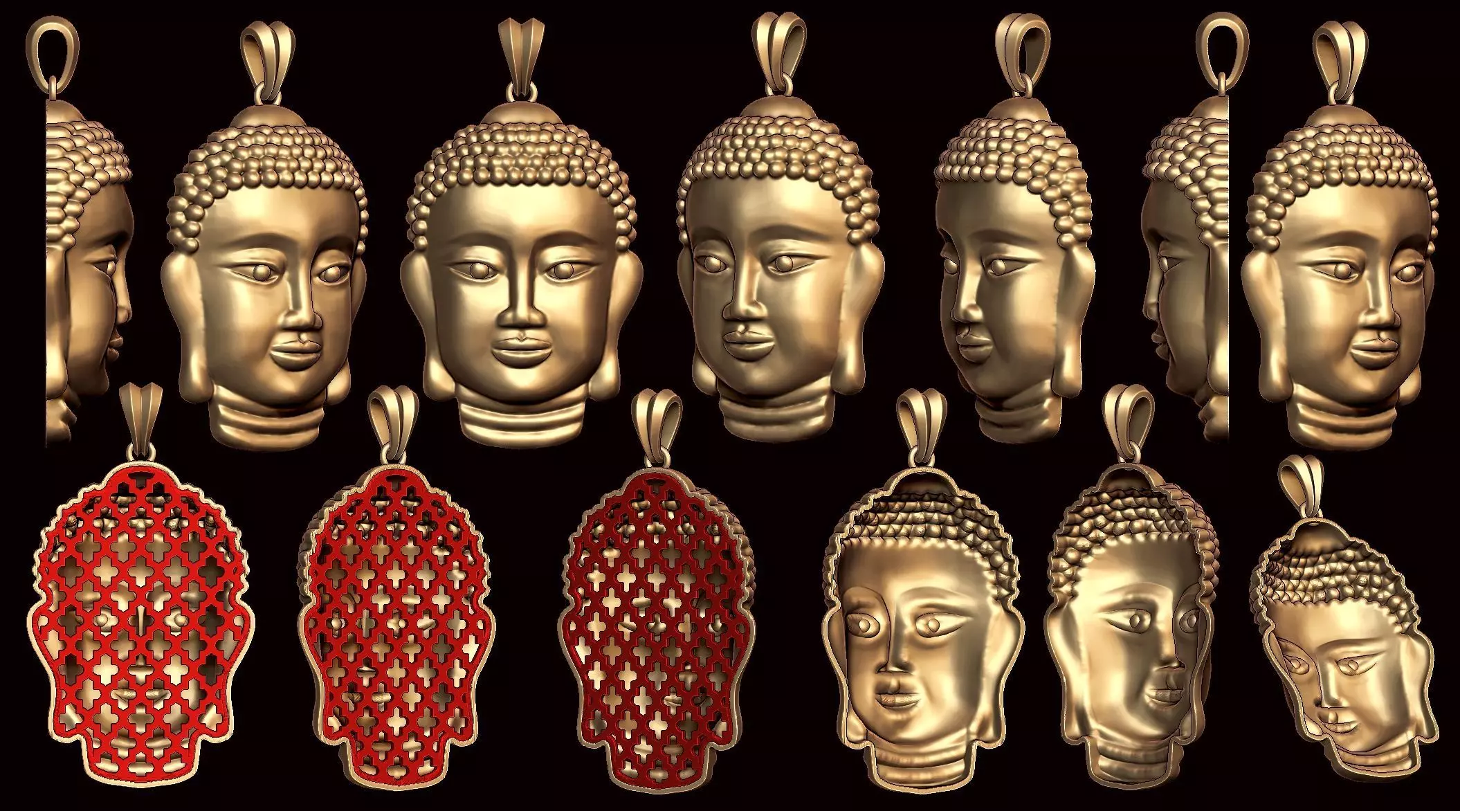 Buddha Hollow Head Pendant with backplate  3D print model_0