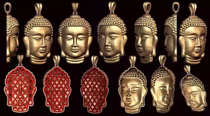 Buddha Hollow Head Pendant with backplate  3D print model