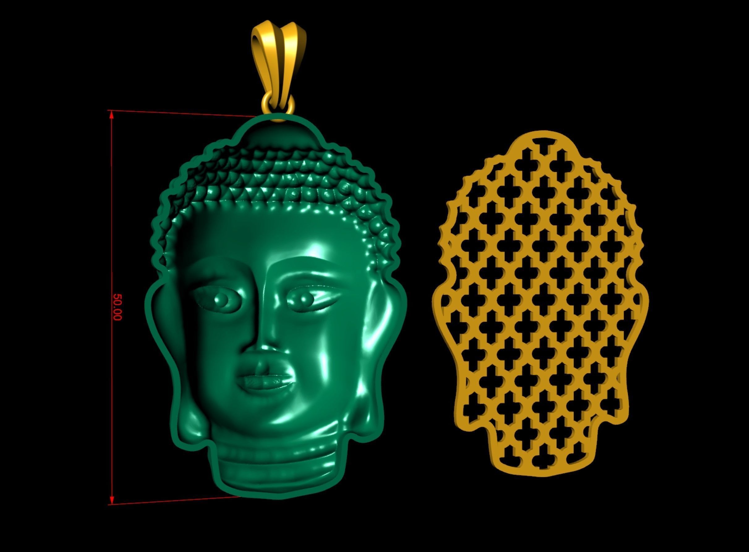 Buddha Hollow Head Pendant with backplate  3D print model_7