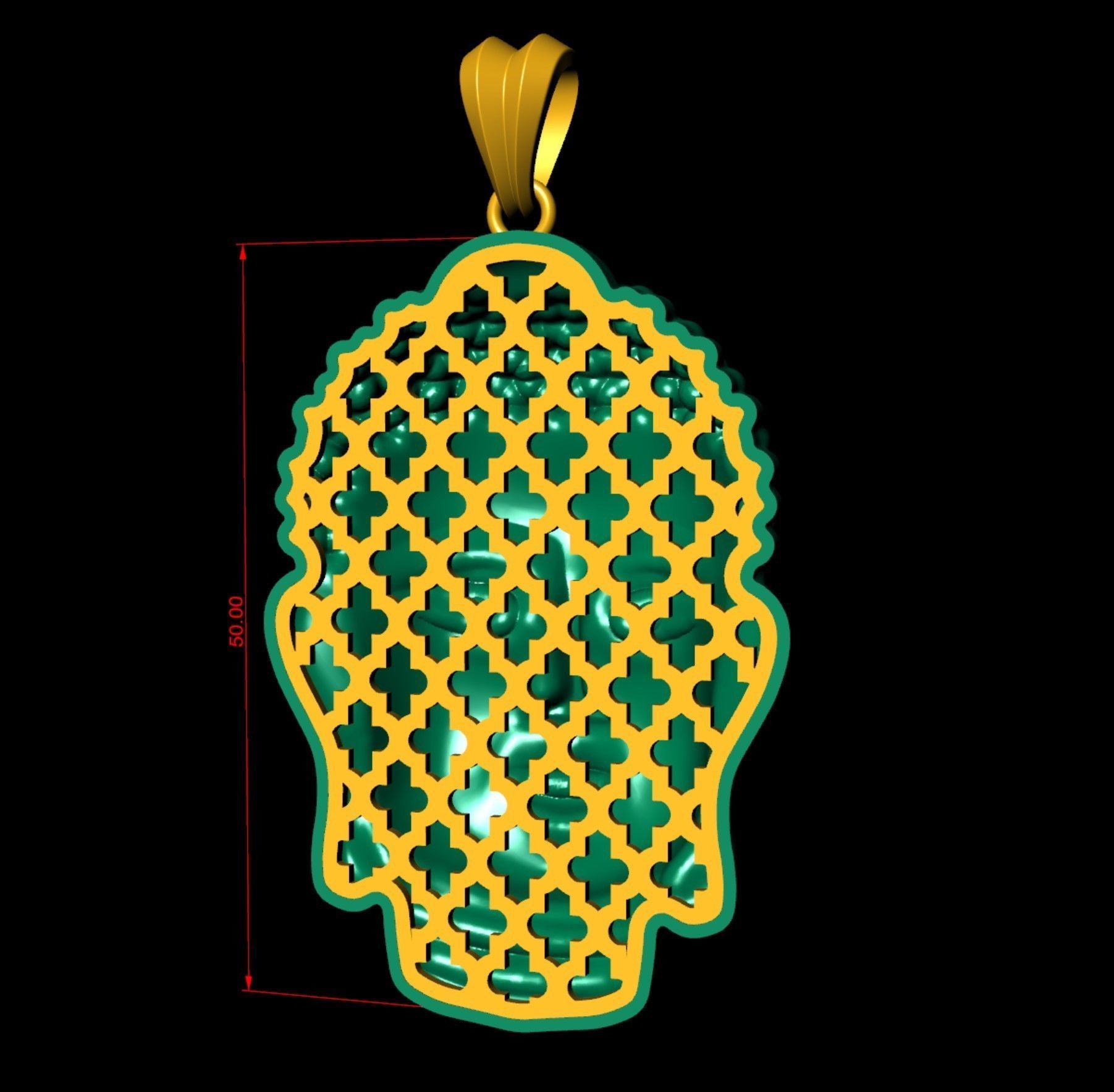 Buddha Hollow Head Pendant with backplate  3D print model_5