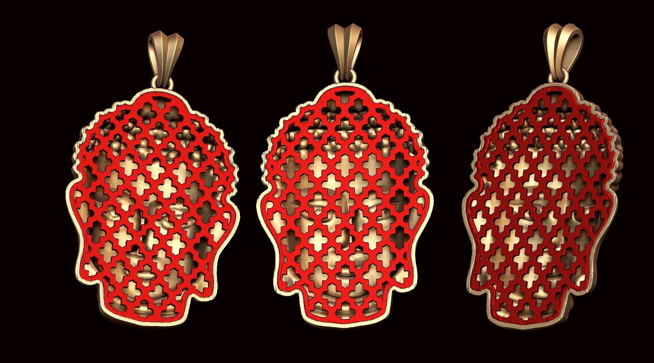 Buddha Hollow Head Pendant with backplate  3D print model_1