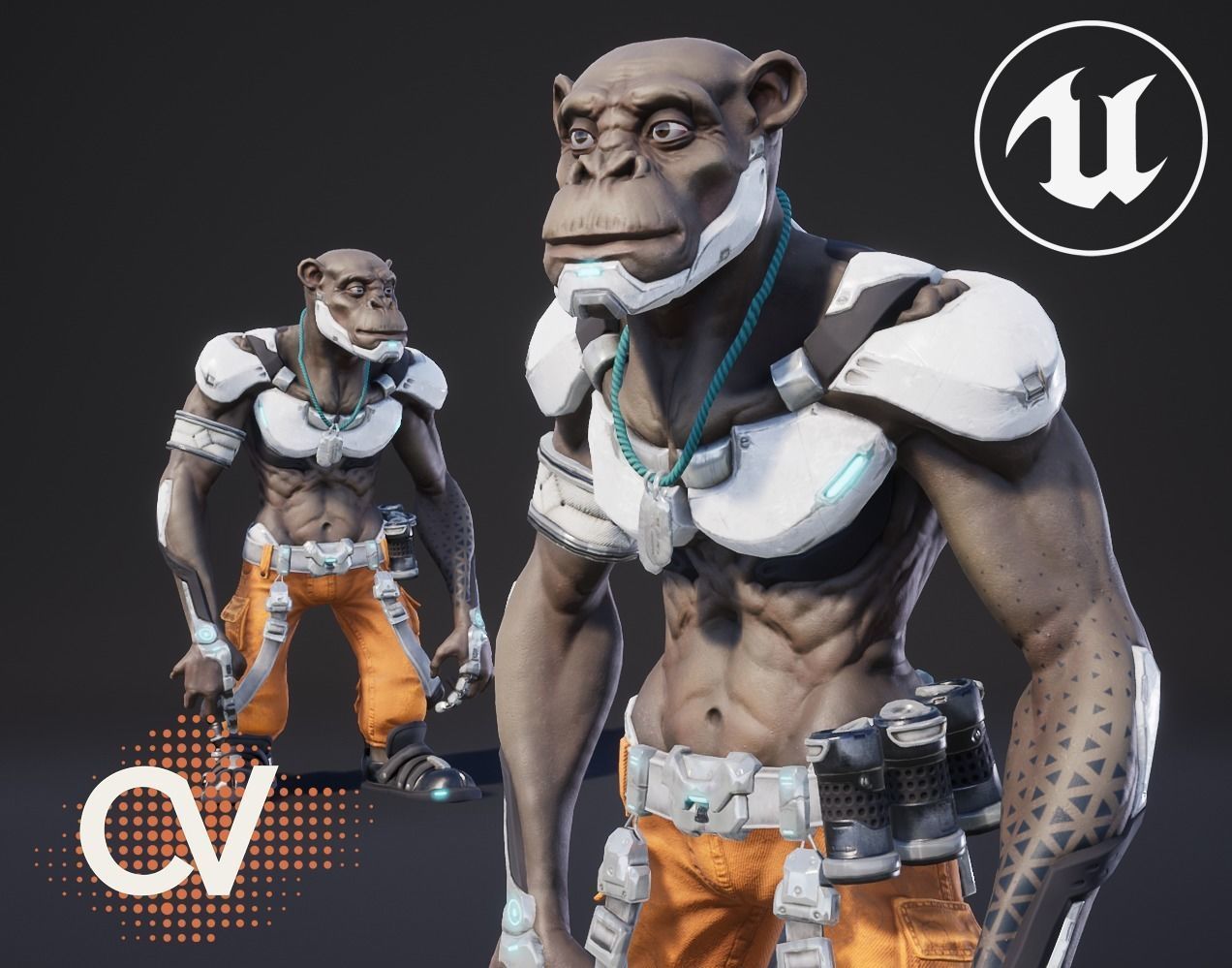 Space Monkey Sci-Fi game Ready Low-poly 3D model