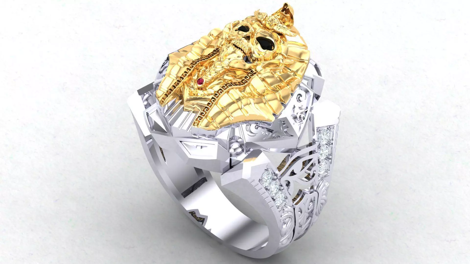Pharaoh star wars ring with gold and diamonds 3D print model_0