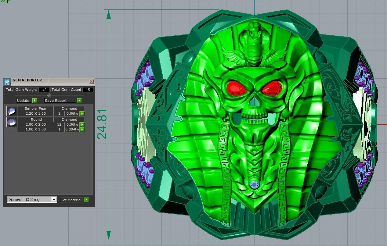 Pharaoh star wars ring with gold and diamonds 3D print model_2