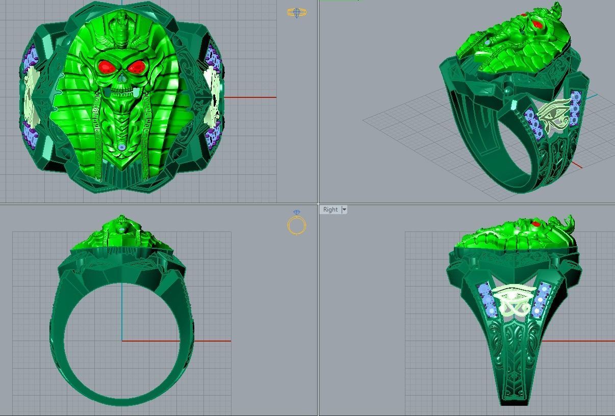 Pharaoh star wars ring with gold and diamonds 3D print model_4