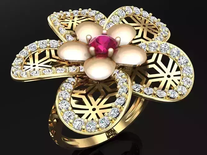  Mesh flower ring - Italian rings - Womens Rings - N6356