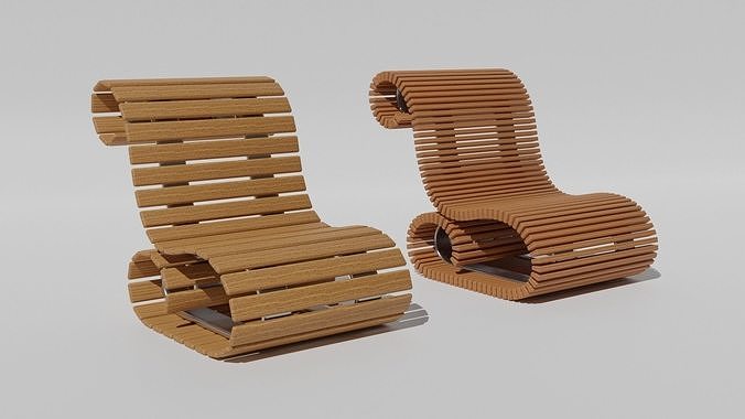 Two Wooden Armchairs Chairs Benches with Metal Base Free 3D model