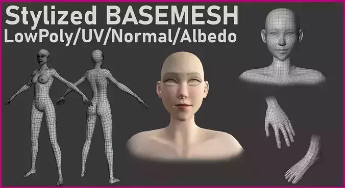 Stylized Female Low-poly BaseMesh Low-poly 3D model