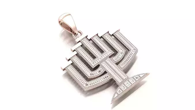 Menorah Pendant with Baguettes STL 3D Model Jewelry Design