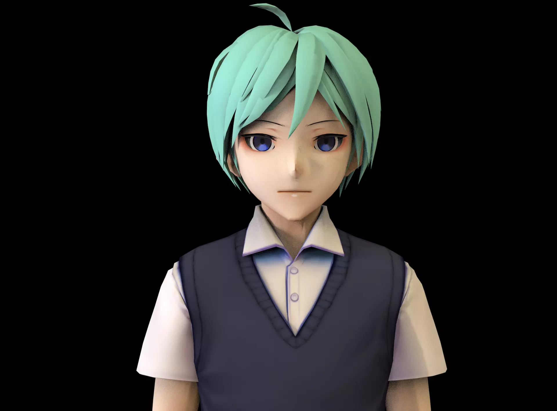 Anime Boy Low Poly Character 12 Low-poly 3D model_0