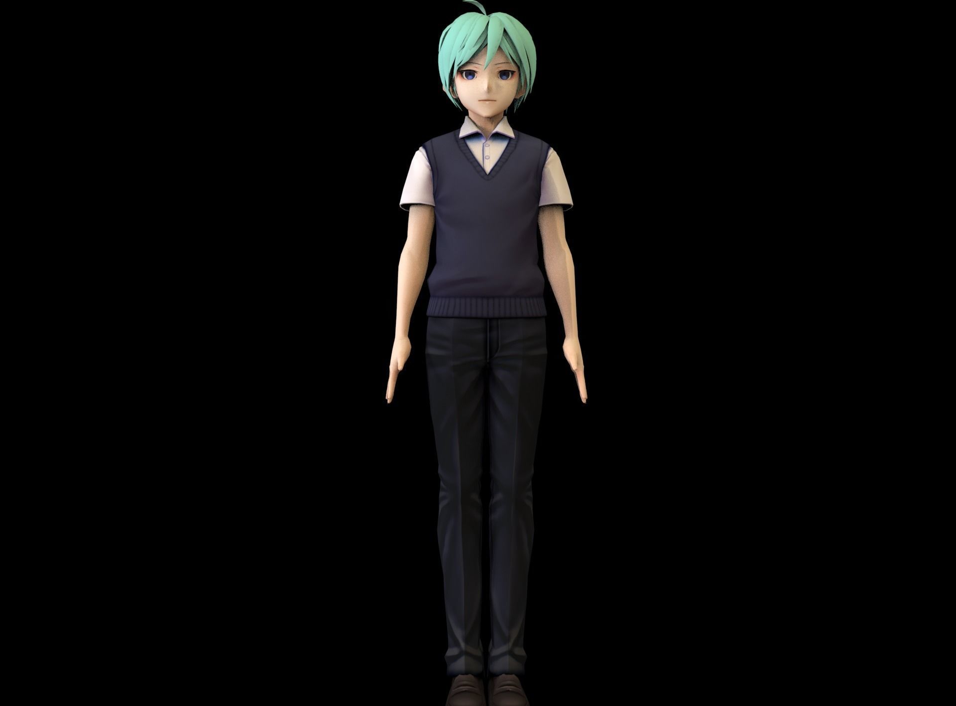 Anime Boy Low Poly Character 12 Low-poly 3D model_2